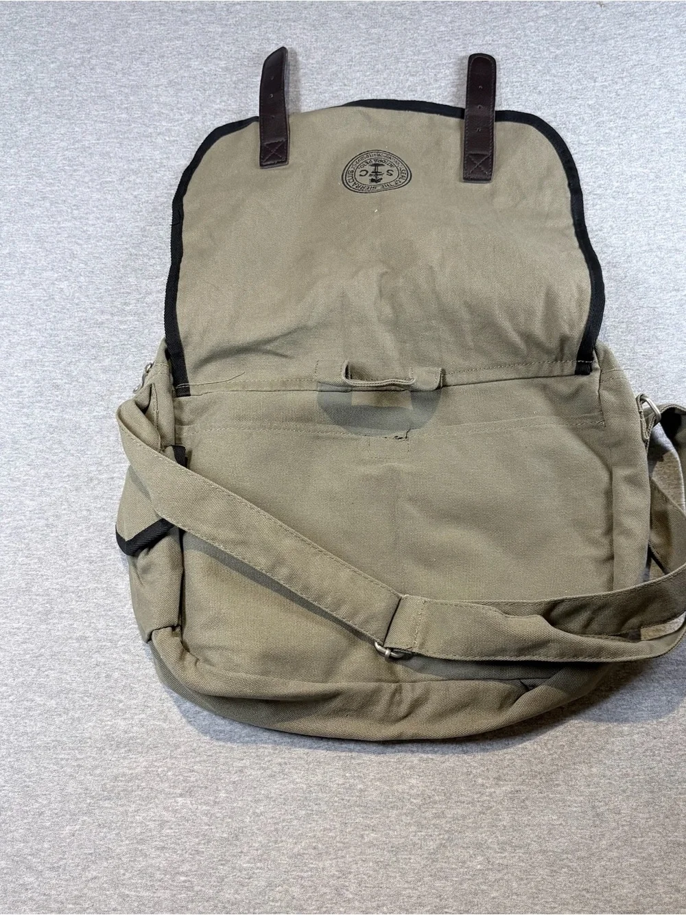 Vintage Sierra Club Messenger Bag With Leather Buckle Straps Olive Crossbody